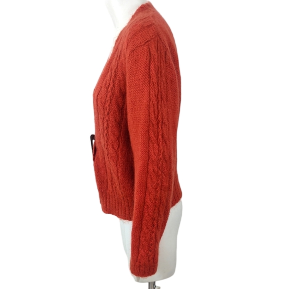 Vintage Wool Button Cardigan Sweater Womens Medium Orange DD Sloane V Neck - Picture 7 of 13